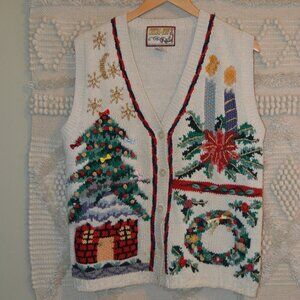 Vintage Crystal Kobe Embroidered Christmas Holiday Sweater Vest